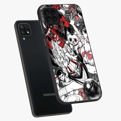 Crimson Chaos Panel Glass Case displayed in angled mockup highlighting chaotic panel style design with modern graphic theme.