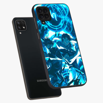Cursed Energy Clash Glass Case displayed in angled mockup highlighting powerful battle inspired graphic with anime style aesthetic.