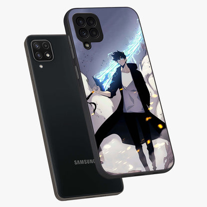 Dark Lightning Anime Warrior Glass Case displayed in angled mockup highlighting powerful lightning themed anime illustration.