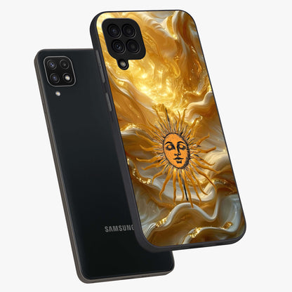 Eternal Golden Glow Glass Case displayed in angled mockup highlighting glowing golden aesthetic design with elegant style.