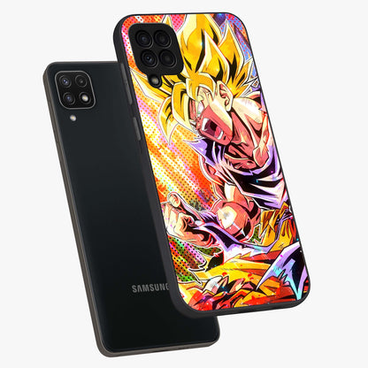 Firing Goku Glass Case displayed in angled mockup highlighting dynamic anime character design with action aesthetic.