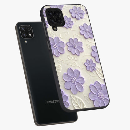 Floral Wall Art With Purple Flowers Glass Case displayed in angled mockup highlighting vibrant purple floral illustration with artistic aesthetic.