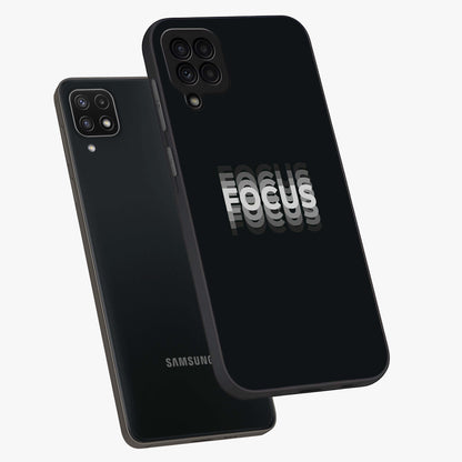Focused Blade Discipline Glass Case displayed in angled mockup highlighting clean minimal text artwork with modern aesthetic style.