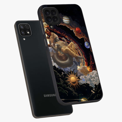 Galactic Divine God Glass Case displayed in angled mockup highlighting powerful celestial deity illustration with galactic aesthetic.