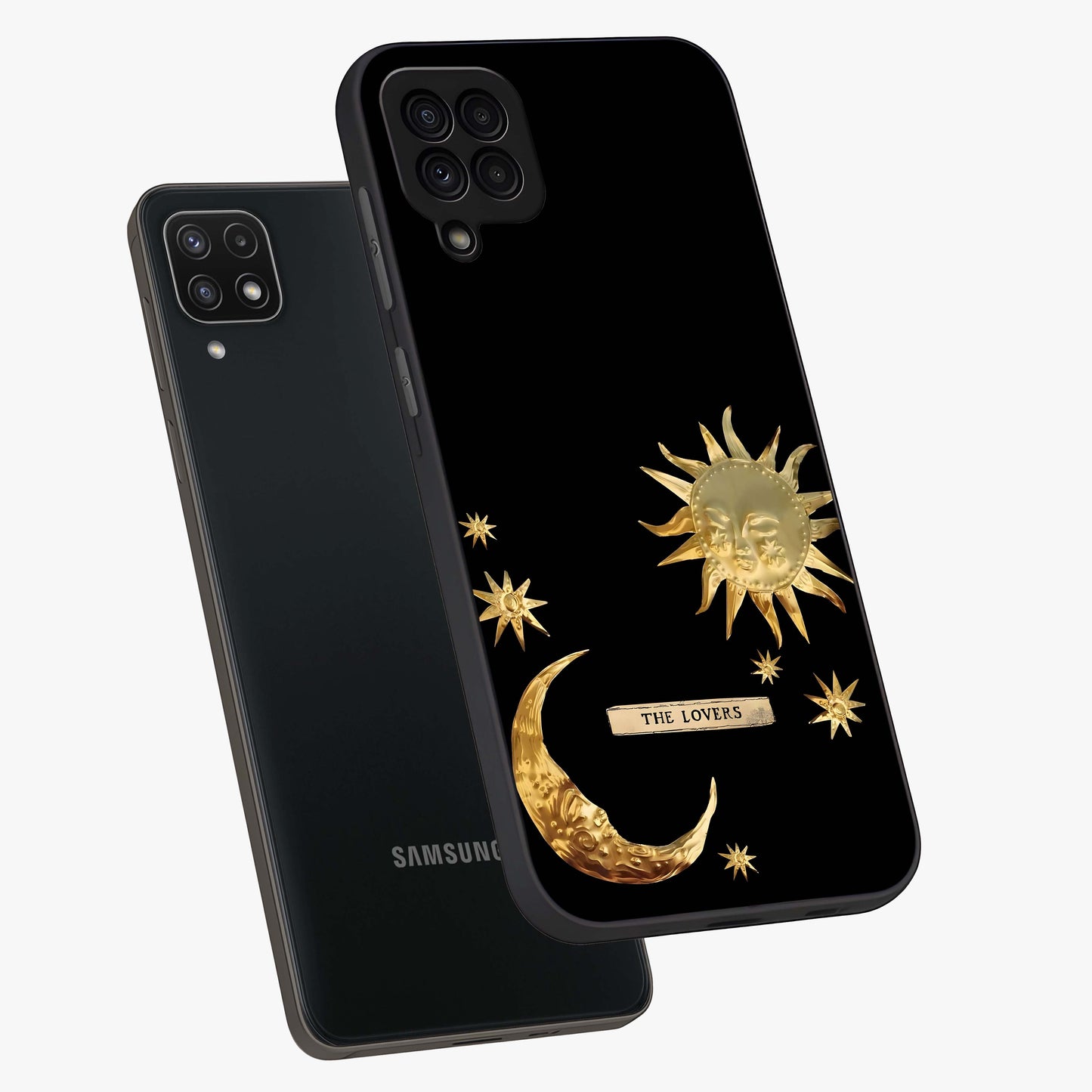 Gold Sun Blush Glass Case displayed in angled mockup highlighting radiant sun design with warm golden aesthetic.