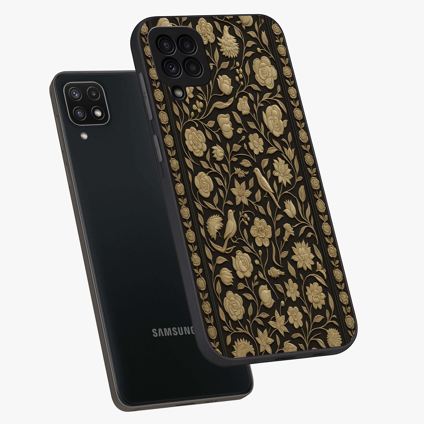 Golden Evil Eye Mandala Glass Case displayed in angled mockup highlighting protective evil eye symbol with golden mandala design.