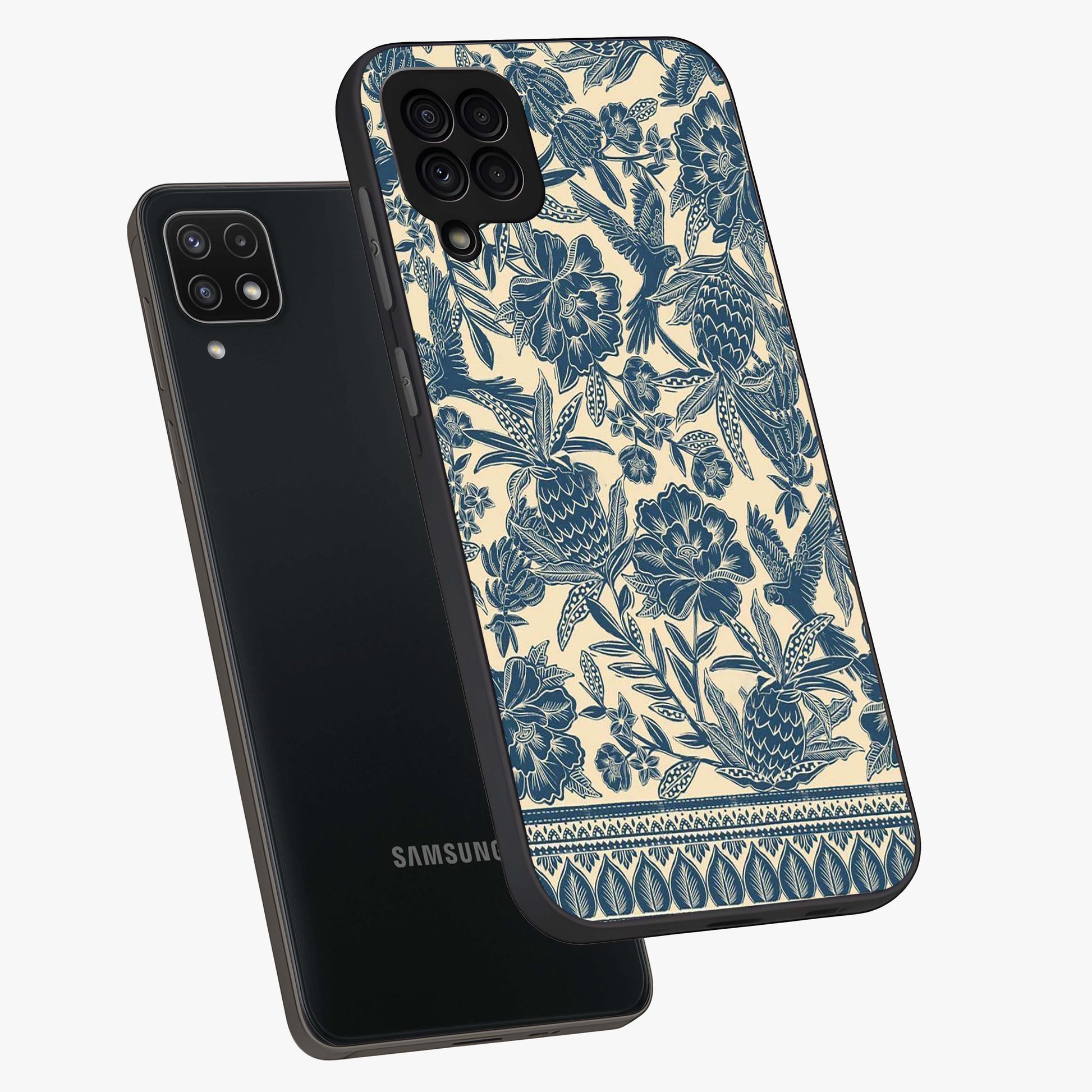 Heirloom Wild Bloom Glass Case displayed in angled mockup highlighting botanical bloom design with classic aesthetic style.
