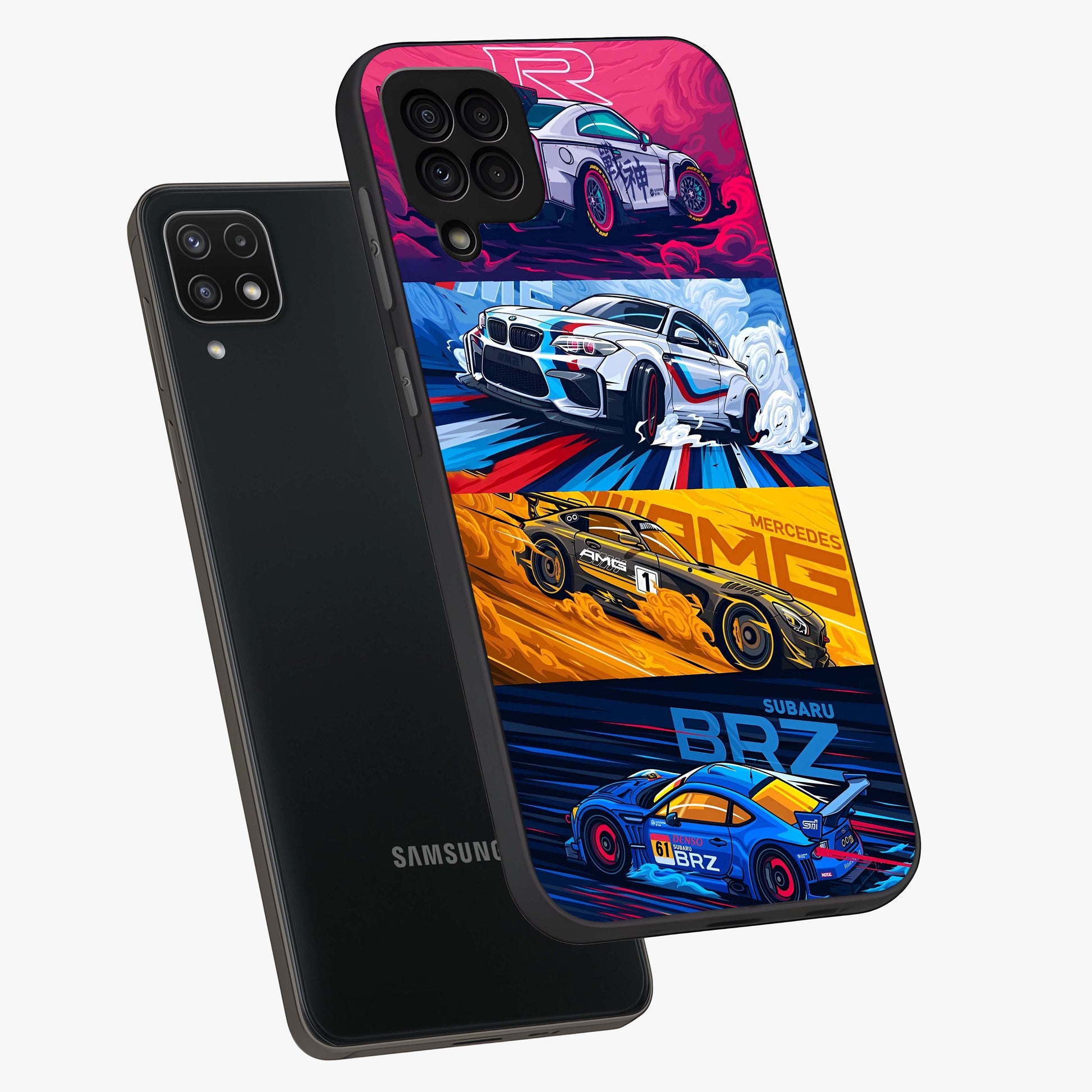 JDM Sports Car Glass Case displayed in angled mockup highlighting sleek Japanese racing car design with automotive aesthetic.