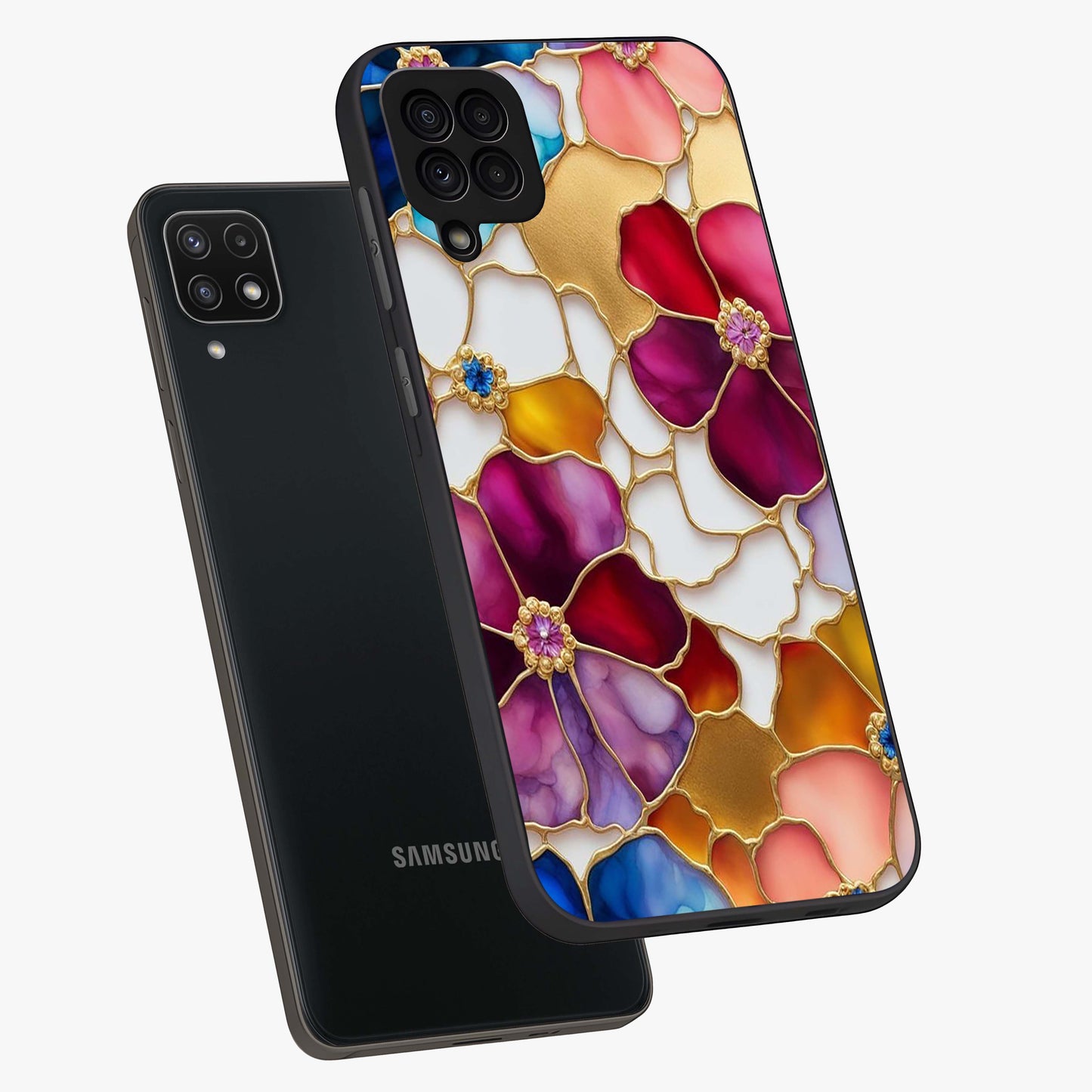 Marble Flower Pattern Glass Case displayed in angled mockup highlighting elegant marble floral design with modern aesthetic.