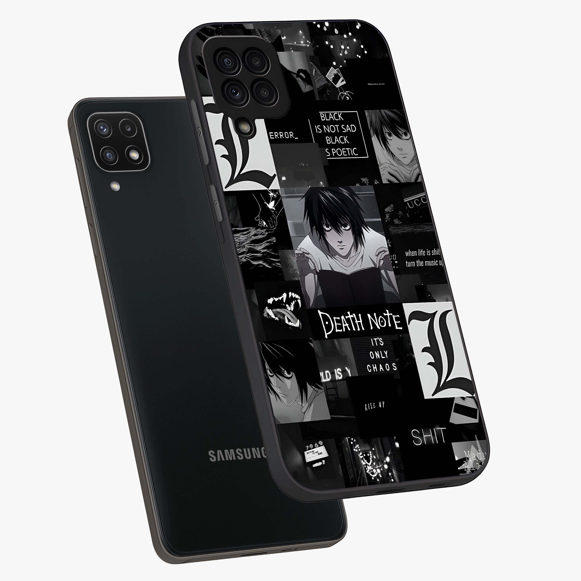 Midnight Chaos Mind Glass Case displayed in angled mockup highlighting chaotic artistic design with dramatic midnight aesthetic.