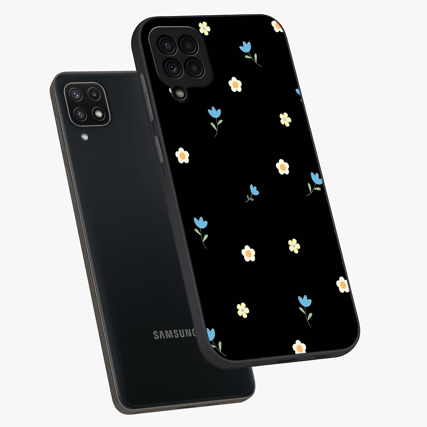 Minimal Petal Whispers Glass Case displayed in angled mockup highlighting delicate petal design with clean minimal aesthetic.