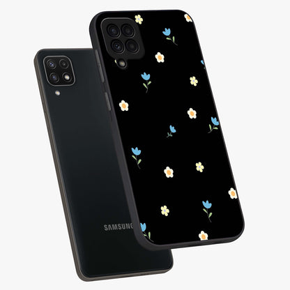 Minimal Petal Whispers Glass Case displayed in angled mockup highlighting delicate petal design with clean minimal aesthetic.