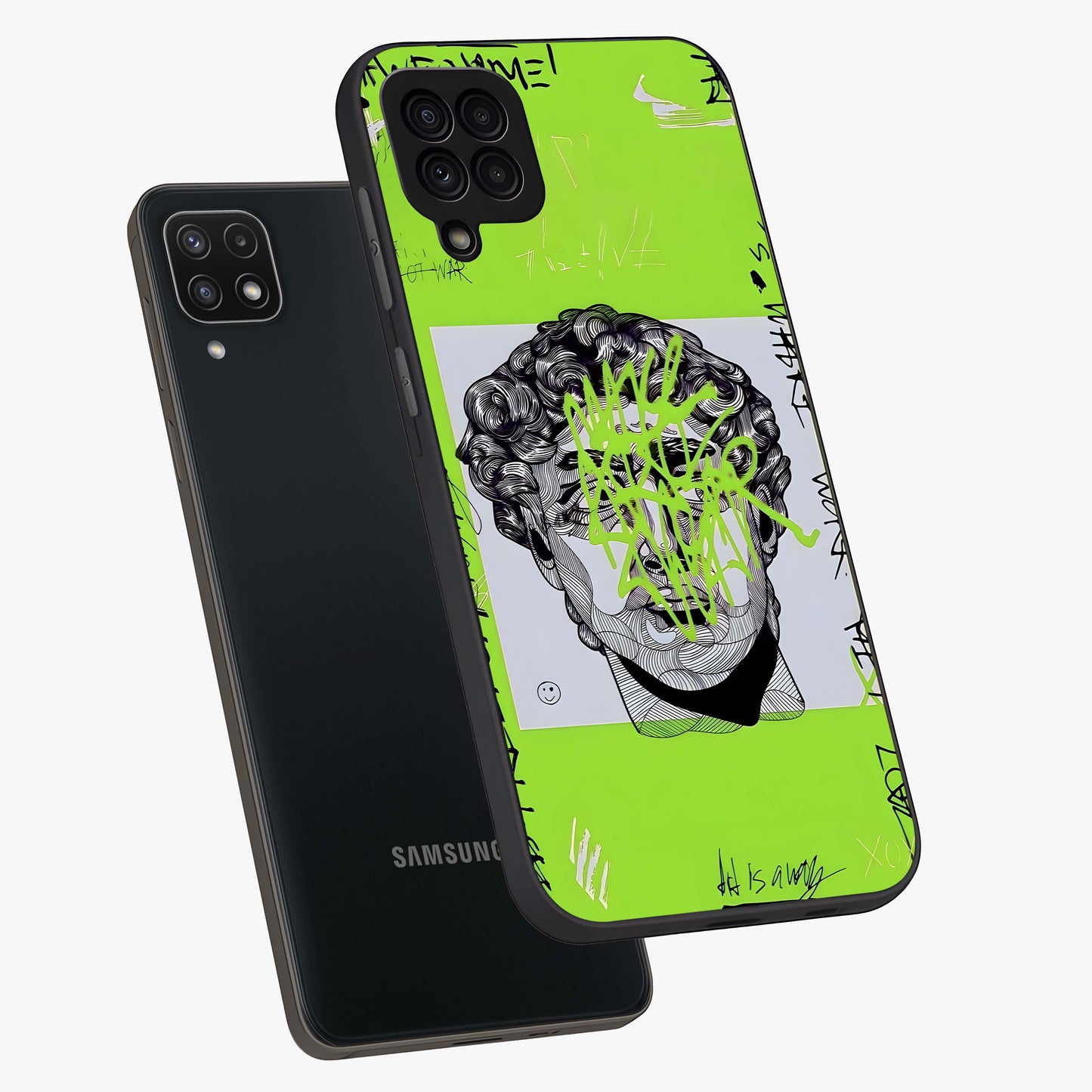 Neo Graffiti Rebellion Glass Case displayed in angled mockup highlighting urban street art design with rebellious aesthetic.