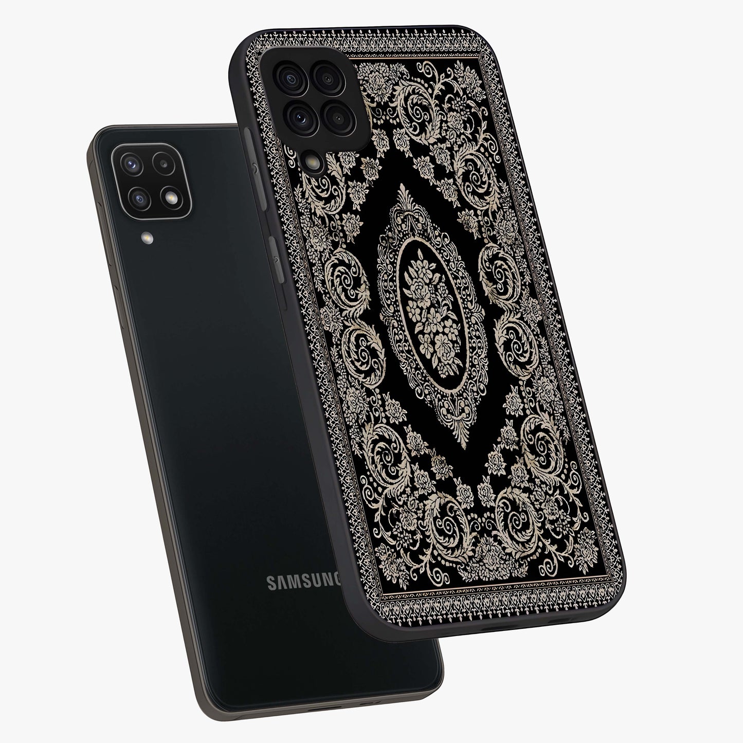 Noir Bloom Elegance Glass Case displayed in angled mockup highlighting refined flower design with stylish noir aesthetic.