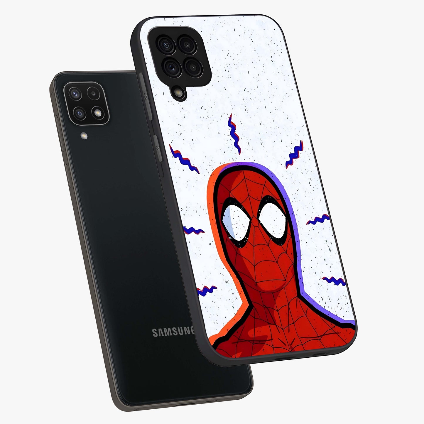 Omg Spiderman Glass Case displayed in angled mockup highlighting dynamic hero illustration with action comic aesthetic.