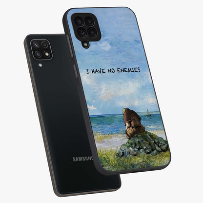 Peace Beyond War Glass Case displayed in angled mockup highlighting meaningful message design with artistic aesthetic style.