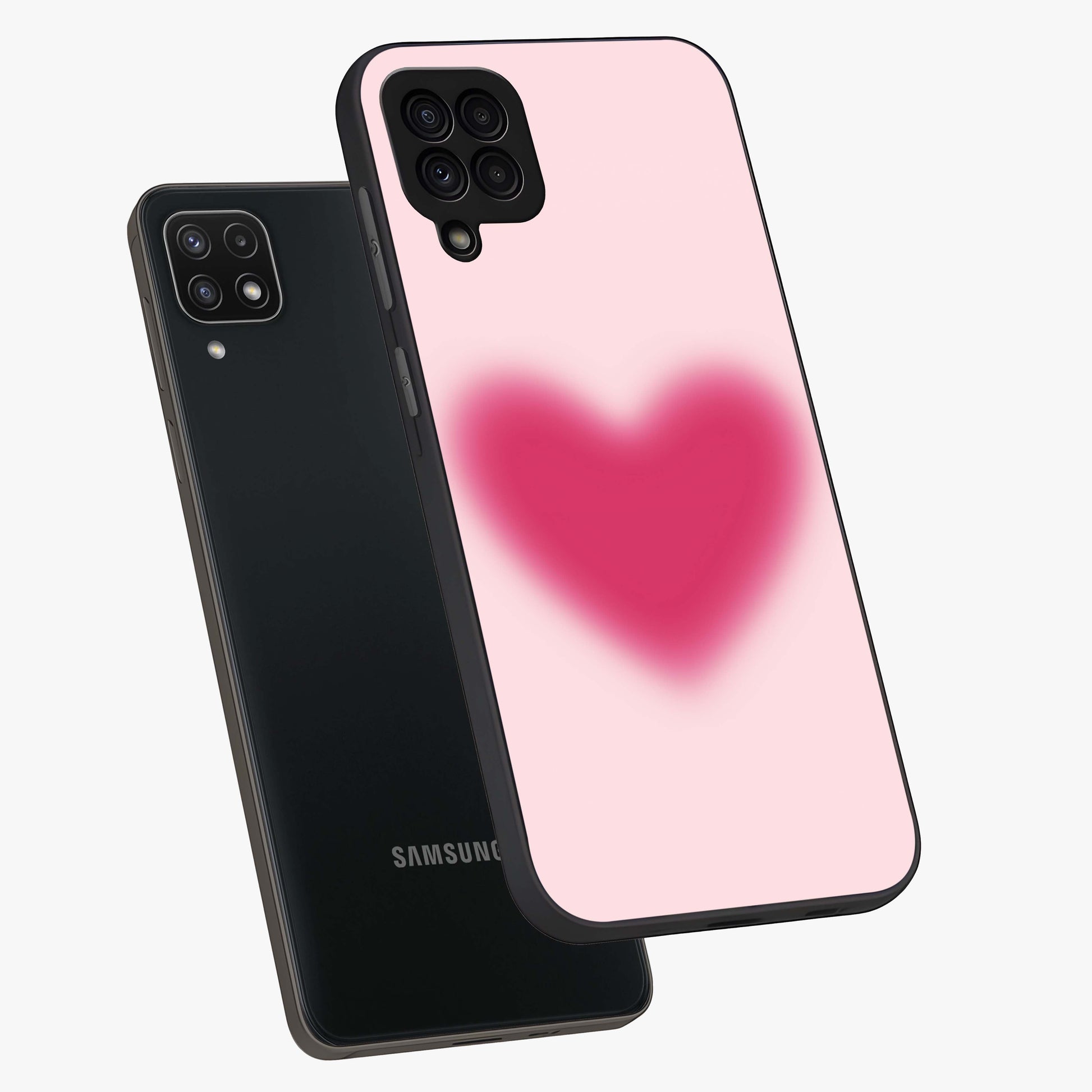 Pink Aura Heart Glass Case displayed in angled mockup highlighting vibrant pink heart design with dreamy aura aesthetic.