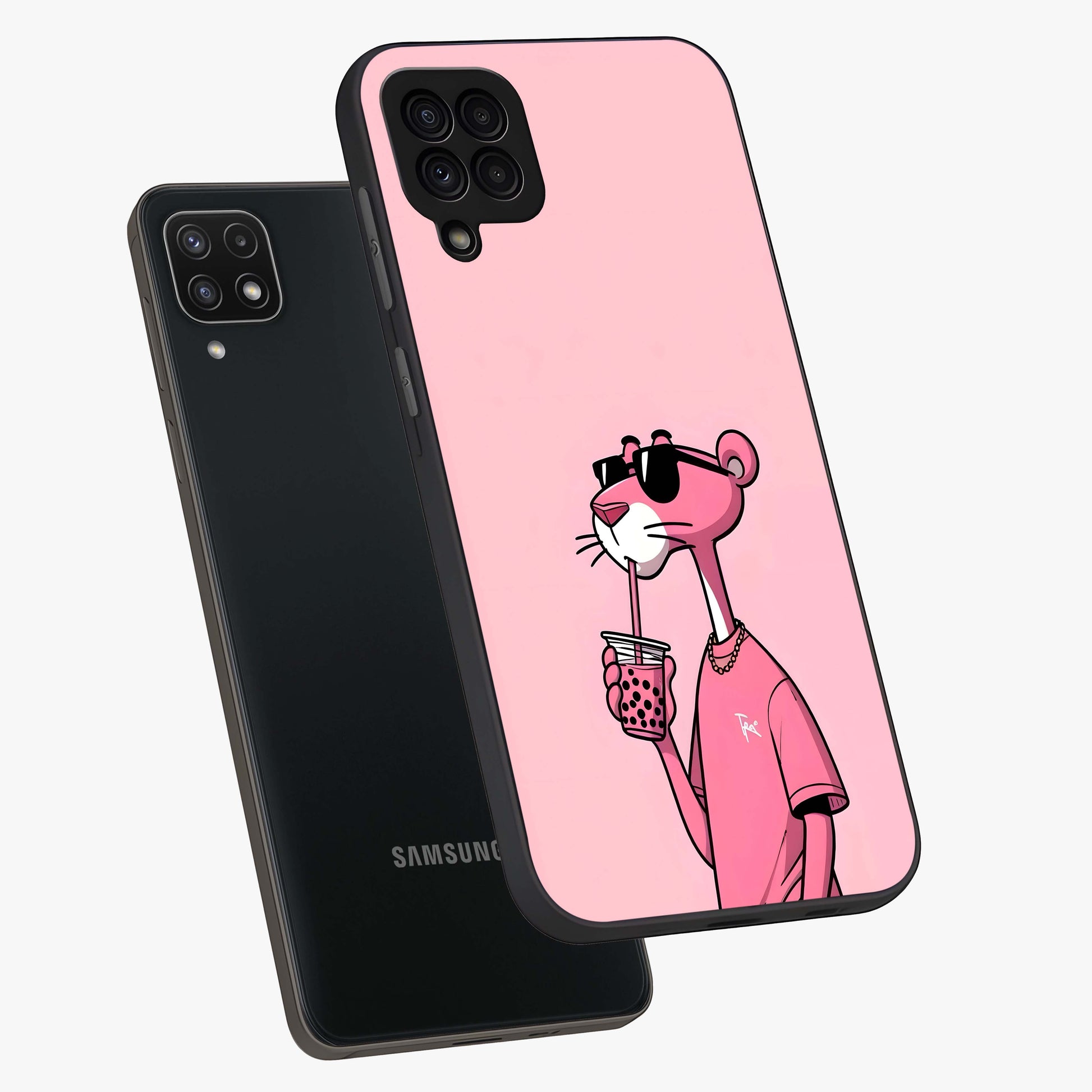 Pink Panther Glass Case displayed in angled mockup highlighting playful cartoon character design with vibrant pink aesthetic.