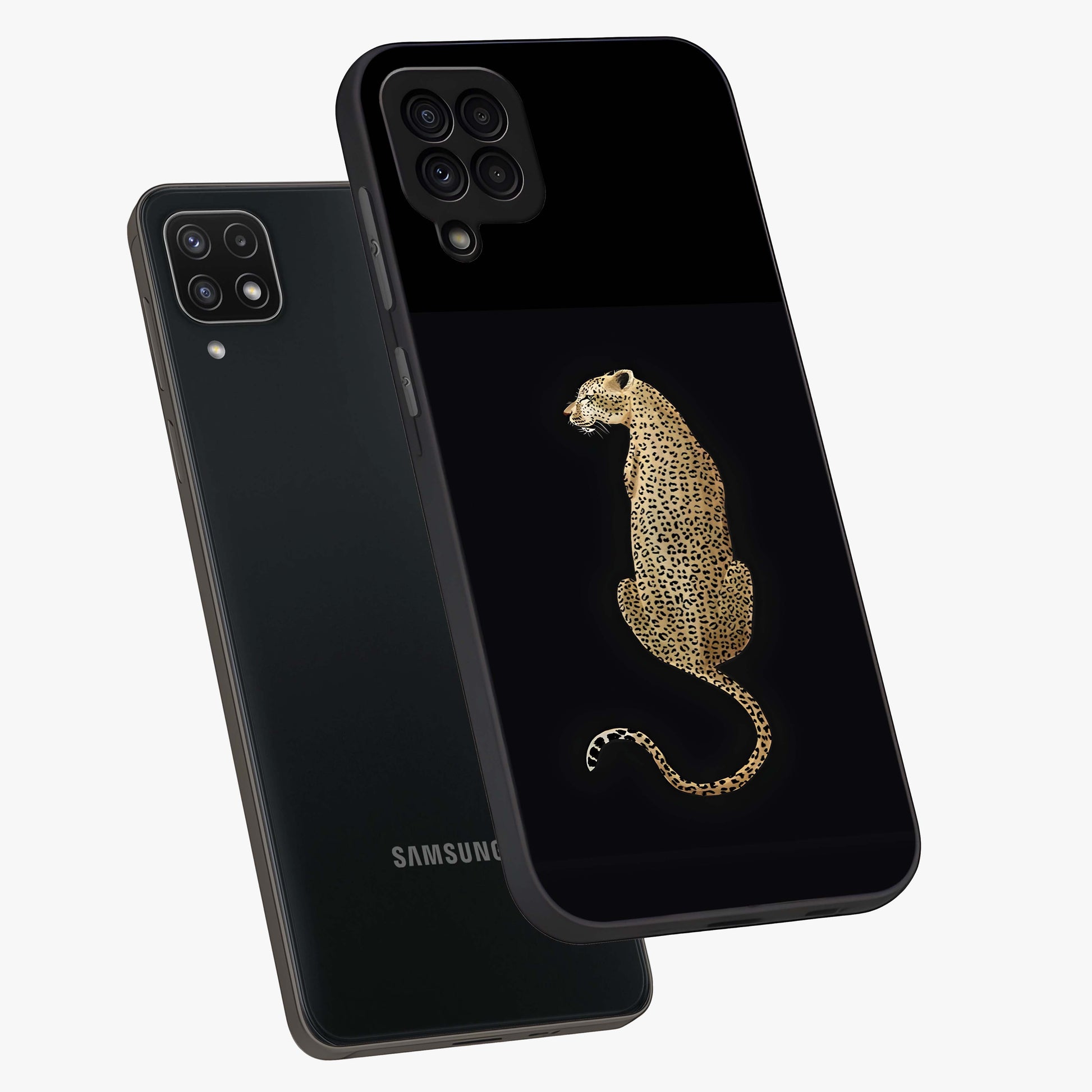 Regal Leopard Glass Case displayed in angled mockup highlighting powerful animal illustration with stylish wild aesthetic.