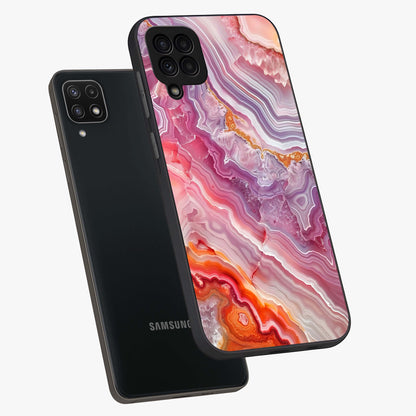 Rose Quartz Marble Glass Case displayed in angled mockup highlighting elegant marble pattern with soft aesthetic style.