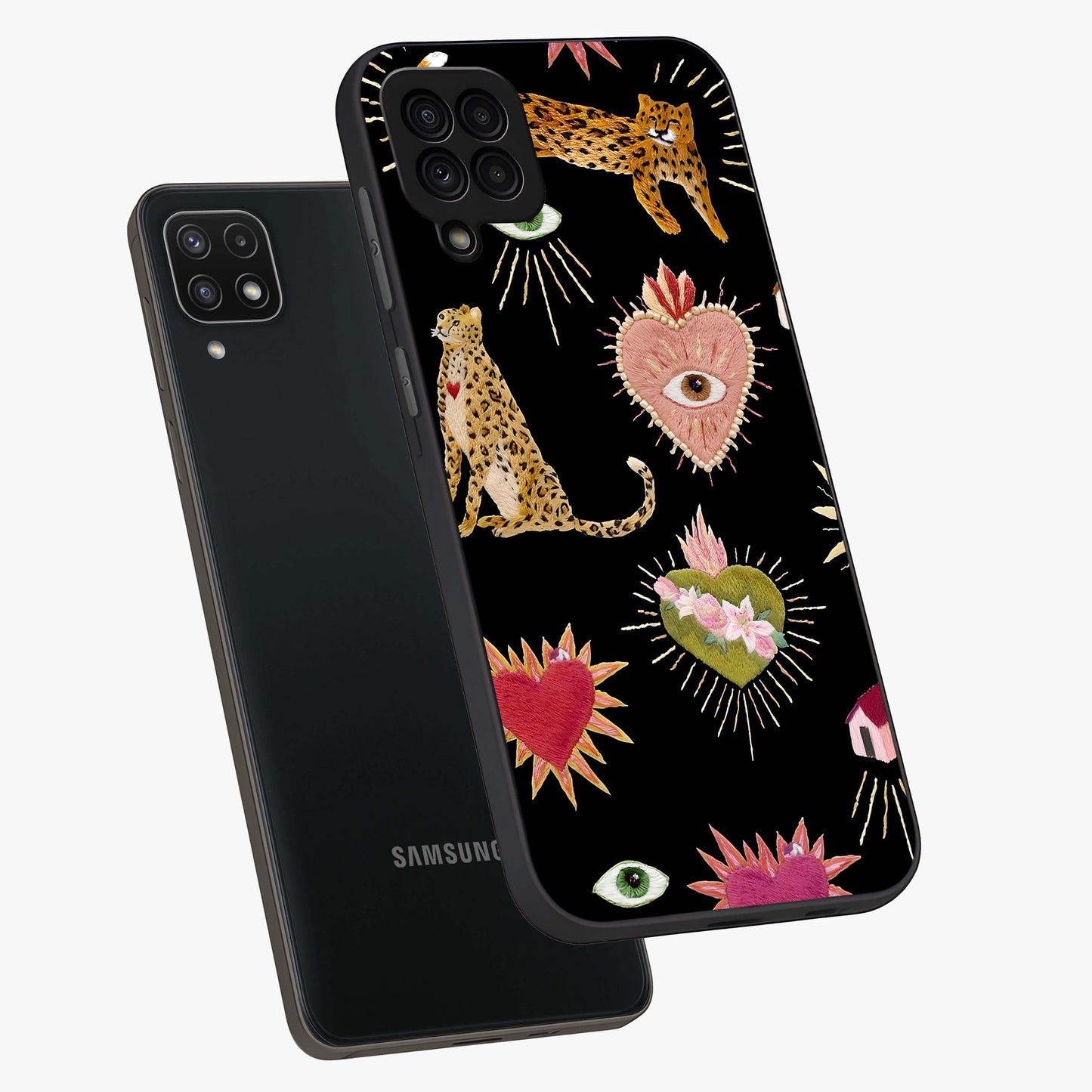 Sacred Jungle Heart Glass Case displayed in angled mockup highlighting lush tropical design with natural aesthetic style.