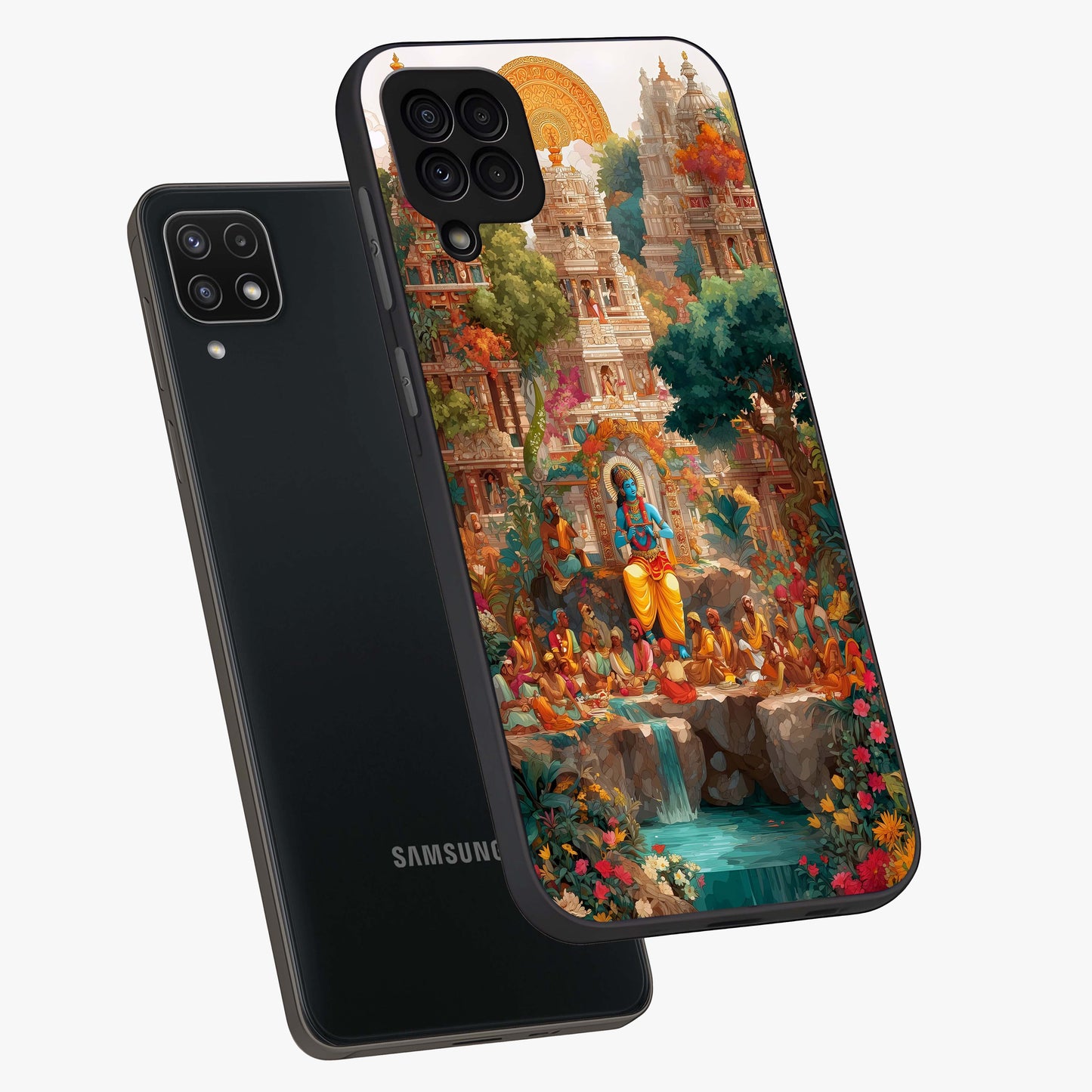 Sacred Sunlight Gods Glass Case displayed in angled mockup highlighting radiant spiritual design with celestial aesthetic.