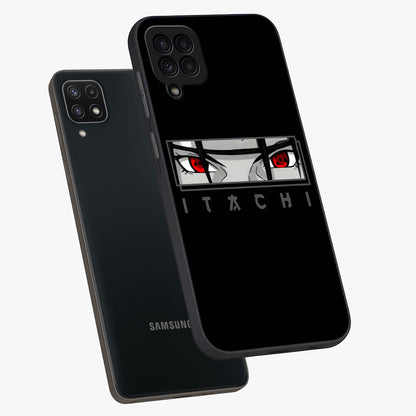 Scarlet Gaze Dominance Glass Case displayed in angled mockup highlighting intense visual design with bold scarlet aesthetic.