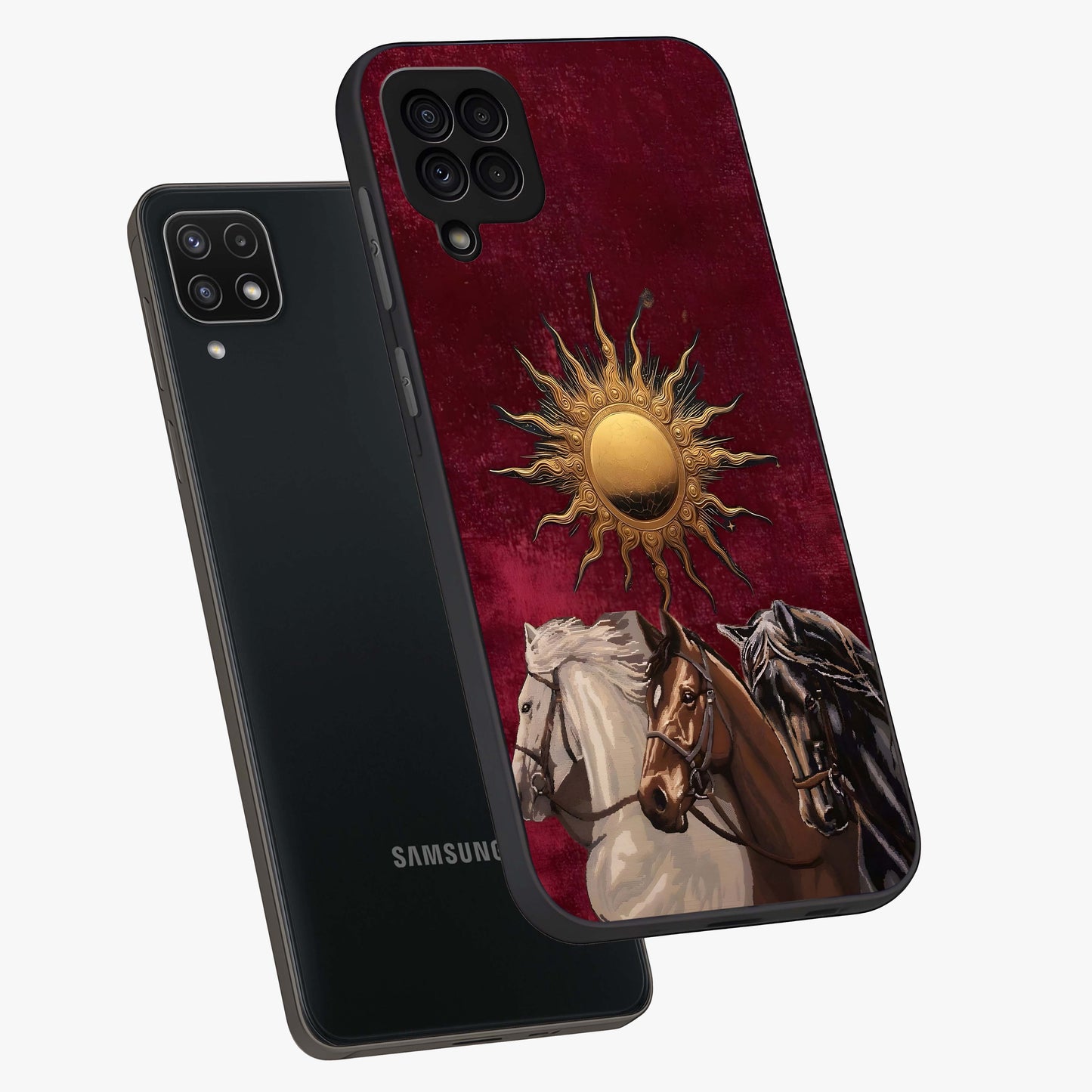Solar Riders Glass Case displayed in angled mockup highlighting powerful rider illustration with radiant solar aesthetic.
