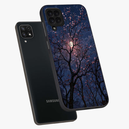 Twilight Sakura Serenade Glass Case displayed in angled mockup highlighting delicate sakura flower design with dreamy aesthetic.