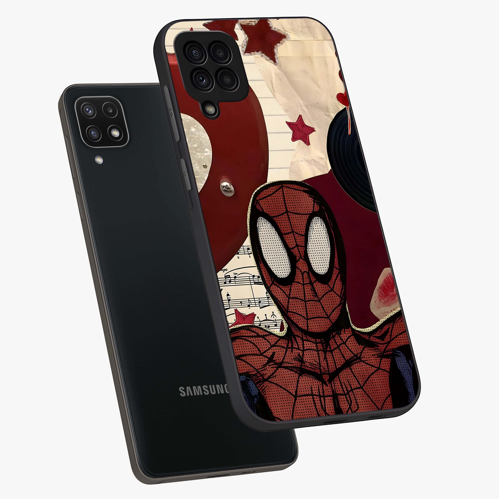 Web Warrior Vibes Glass Case displayed in angled mockup highlighting dynamic web design with comic style aesthetic.