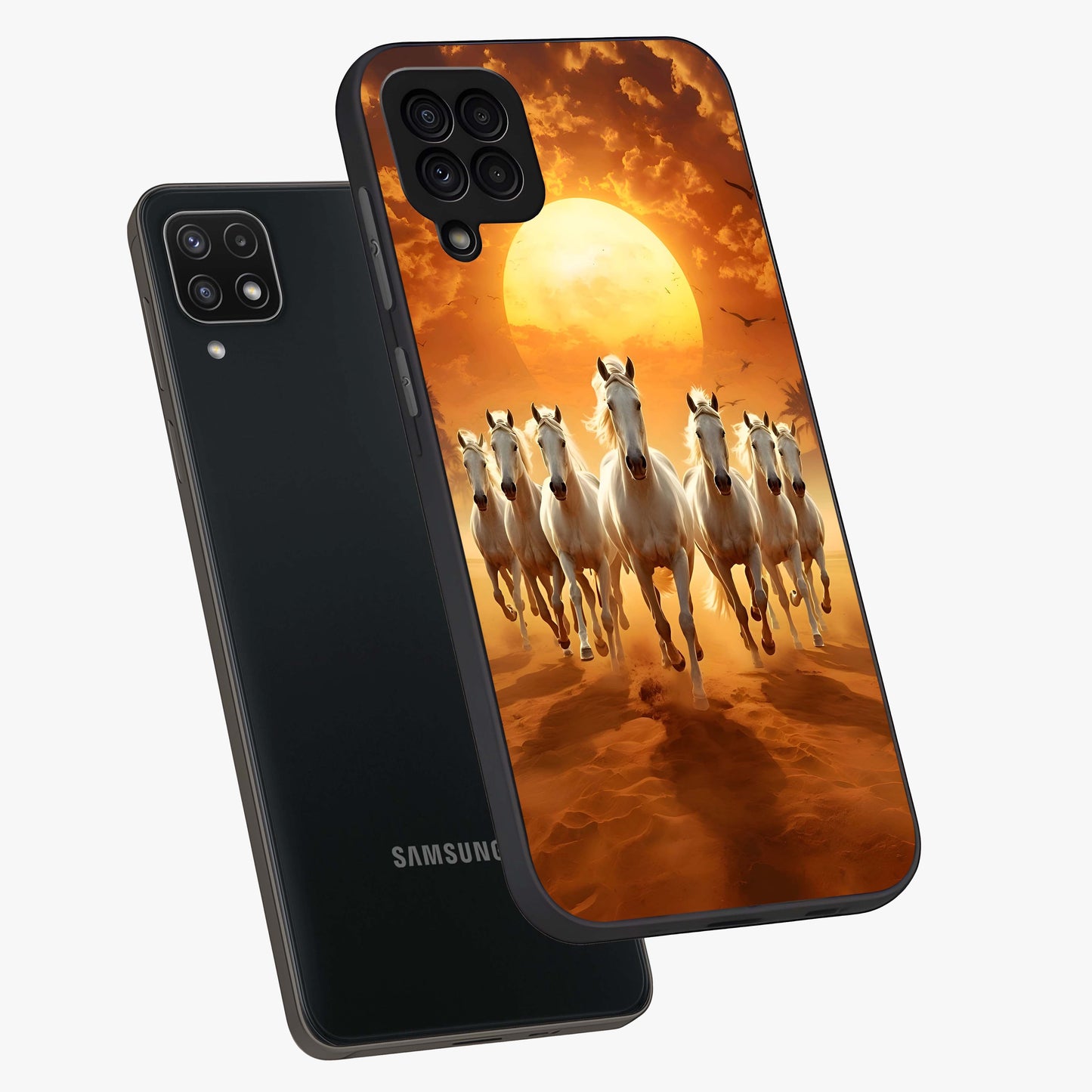 Wild Sunset Majesty Glass Case displayed in angled mockup highlighting vibrant sunset sky design with scenic aesthetic.