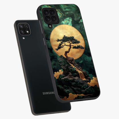 Zen Moon Rise Glass Case displayed in angled mockup highlighting peaceful lunar design with zen aesthetic style.