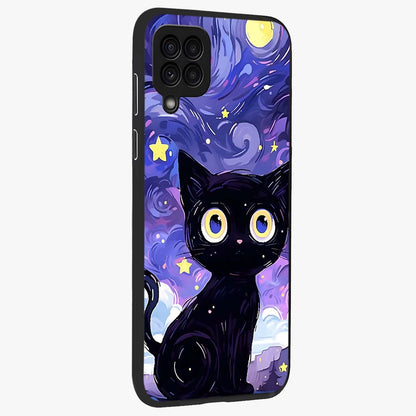 Abstract Cat Art Glass Case upright view showcasing creative feline illustration and aesthetic artistic style.