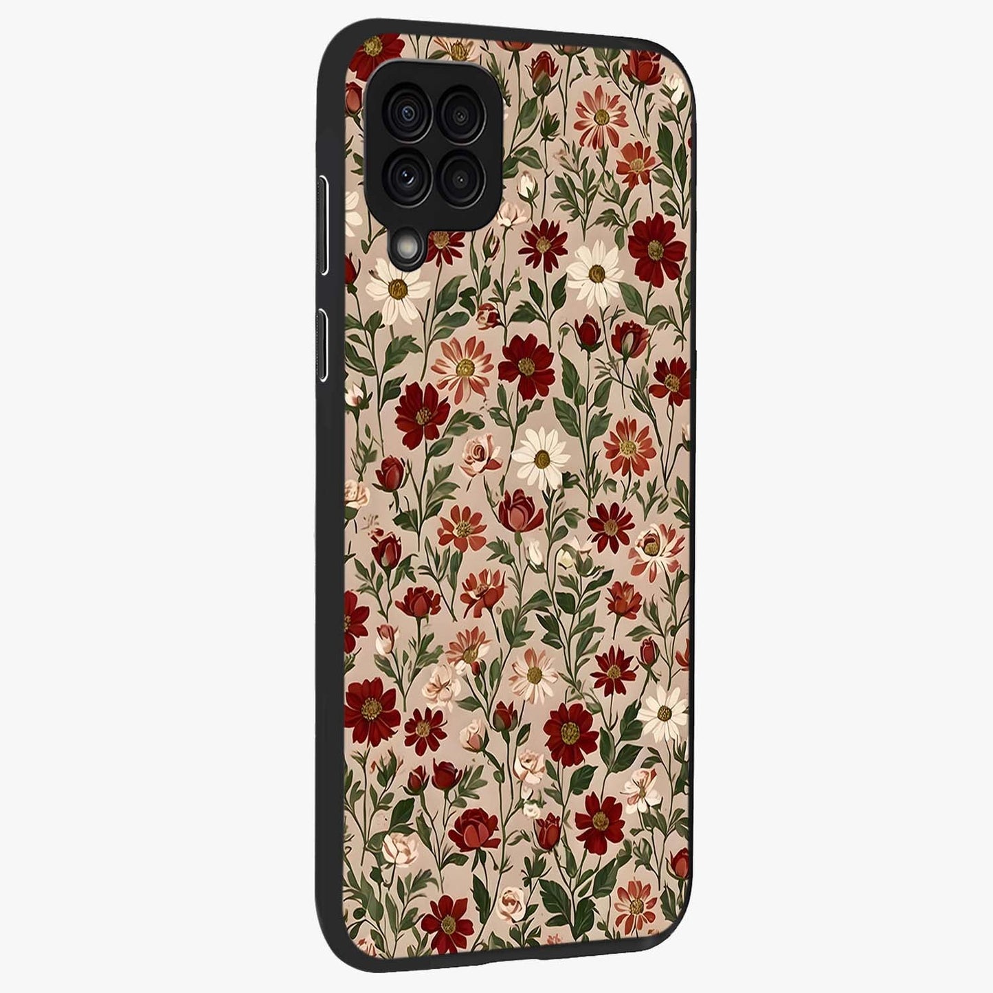 Biege Flower With Leaf Glass Case upright view showcasing delicate beige flower illustration with clean botanical style.