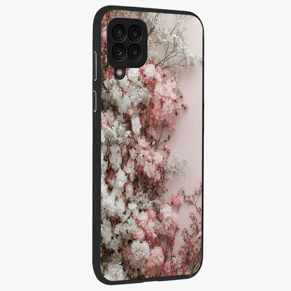 Blush Blossom Cloud Glass Case upright view showcasing calm floral cloud artwork with gentle dreamy theme.