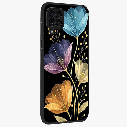 Delicate Multicolor Flowers Glass Case upright view showcasing delicate floral artwork with bright botanical theme.
