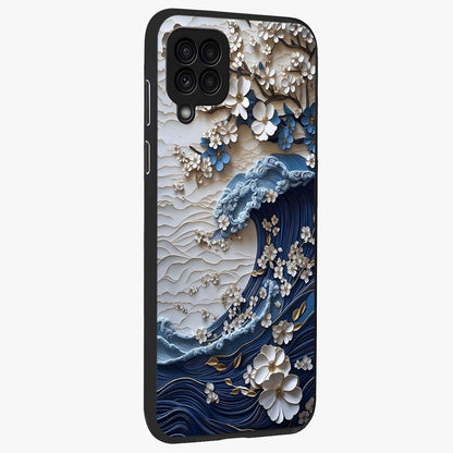 Floral Wave Origami Glass Case upright view showcasing creative floral origami artwork with artistic decorative theme.