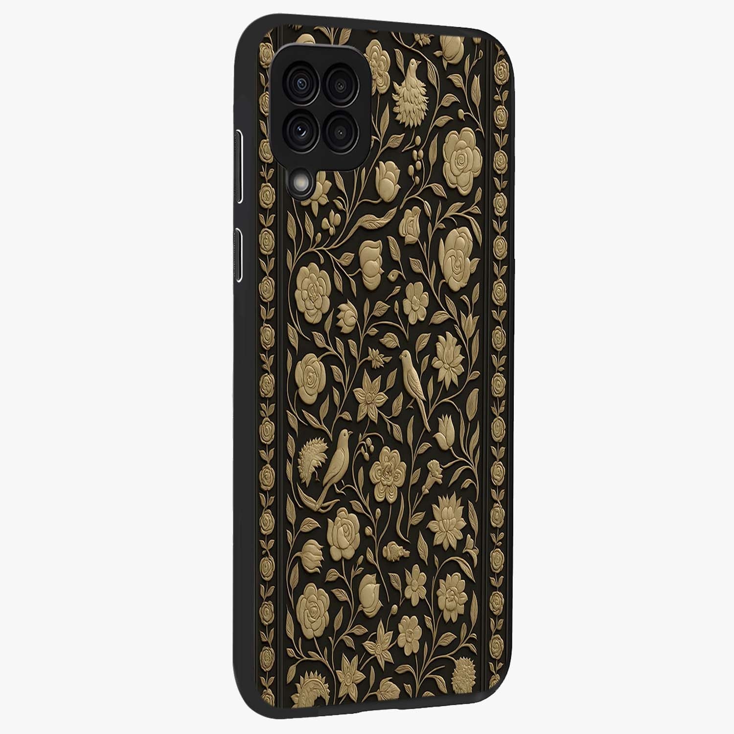 Golden Evil Eye Mandala Glass Case upright view showcasing decorative evil eye mandala artwork with spiritual aesthetic style.