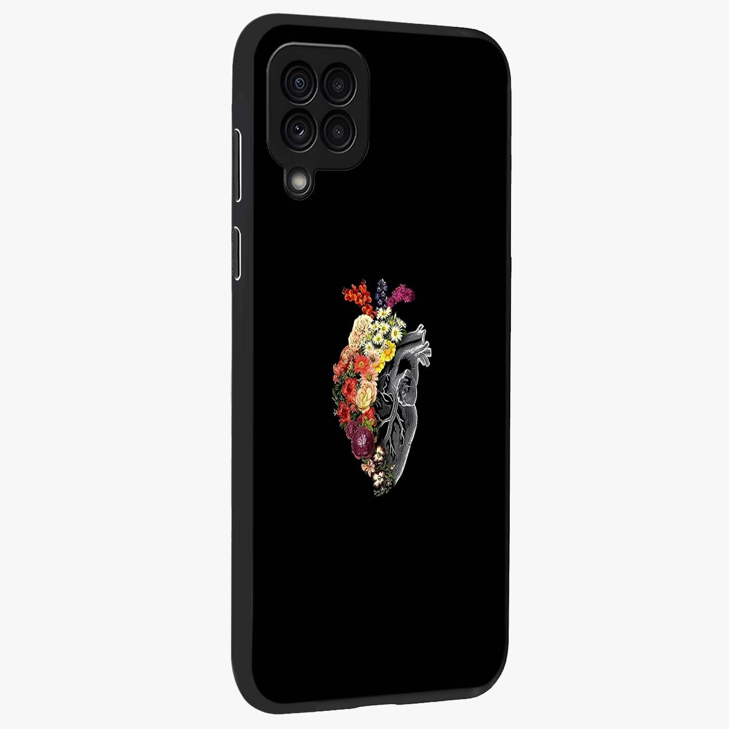 Heart With Flowers Glass Case upright view showcasing decorative heart and floral artwork with sweet romantic theme.