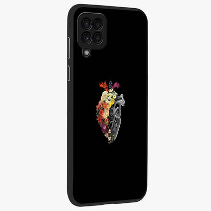 Heart With Flowers Glass Case upright view showcasing decorative heart and floral artwork with sweet romantic theme.