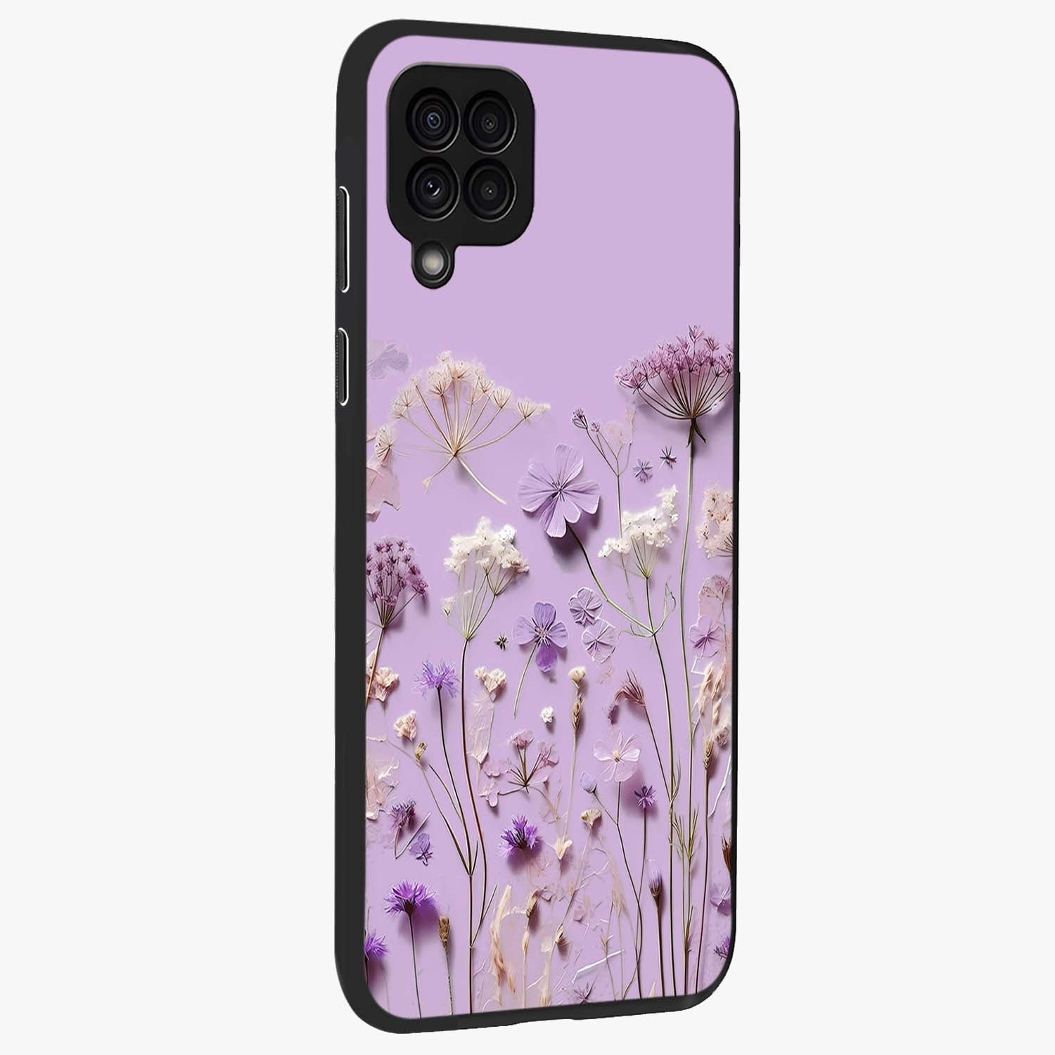 Lavender Blossom Dream Glass Case upright view showcasing delicate lavender blossom artwork with peaceful floral theme.