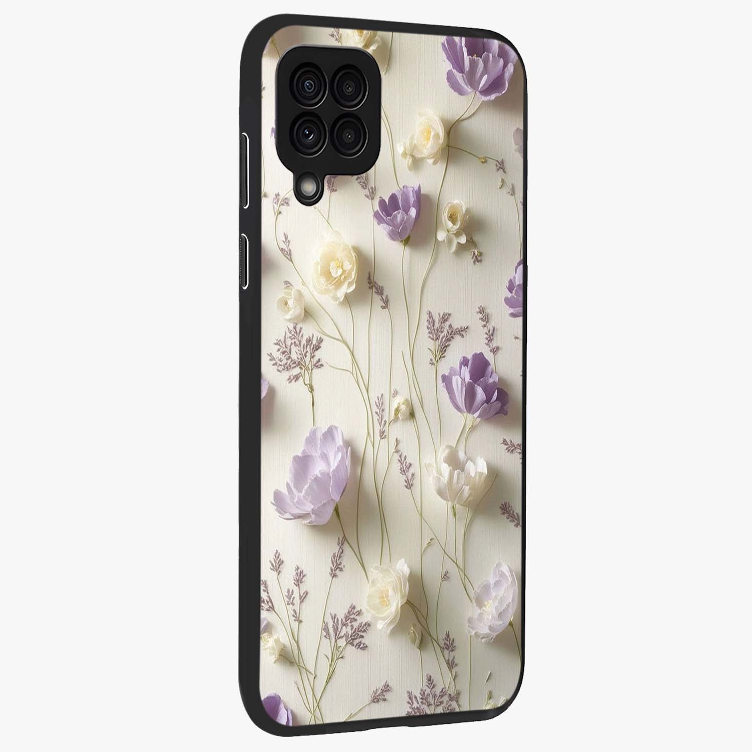 Lilac Breeze Harmony Glass Case upright view showcasing delicate lilac artwork with peaceful floral theme.