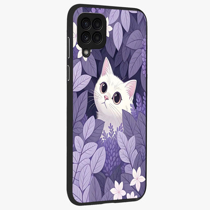 Lilac Hide Peek Cat Glass Case upright view showcasing charming cat artwork with adorable peek theme.