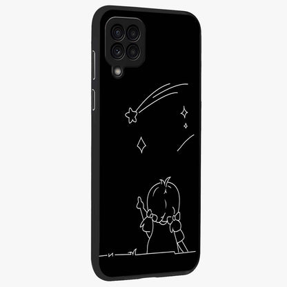 Line Art Girl With Shooting Stars Glass Case upright view showcasing delicate shooting stars artwork with minimal artistic theme.