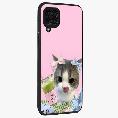 Love Matcha Cat Glass Case upright view showcasing adorable cat artwork with charming matcha themed design.