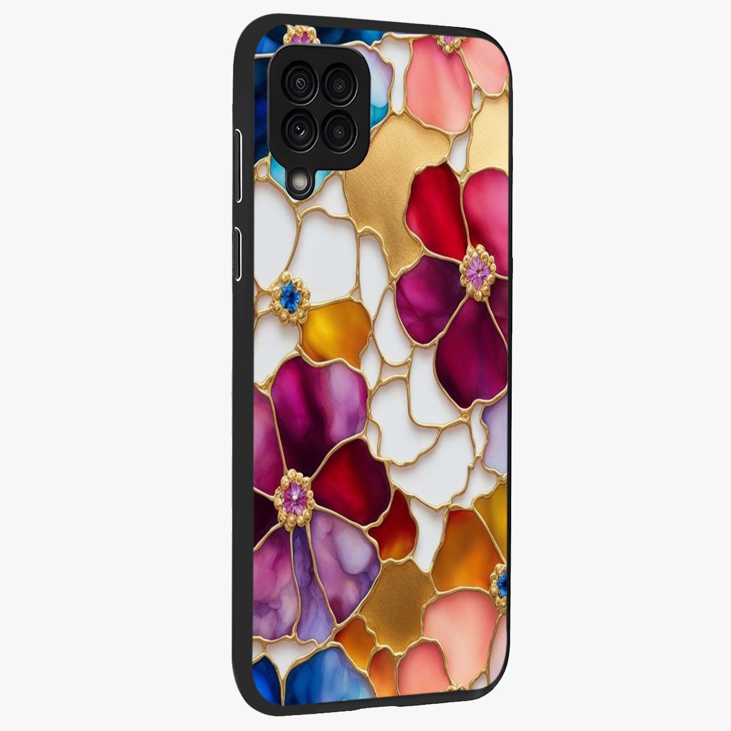 Marble Flower Pattern Glass Case upright view showcasing decorative marble flower artwork with refined style.