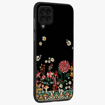 Midnight Bloom Pattern Glass Case upright view showcasing decorative floral artwork with deep night themed palette.