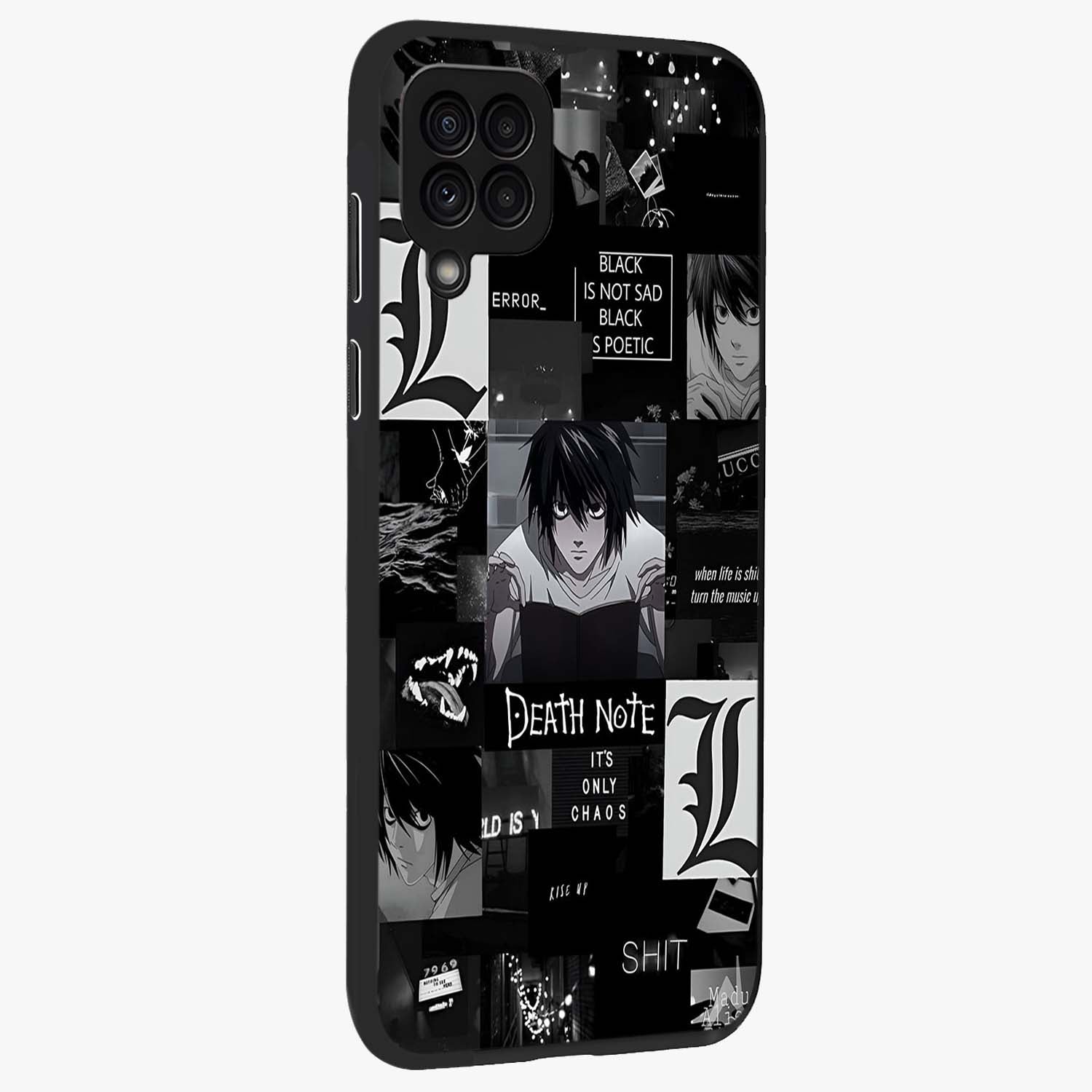Midnight Chaos Mind Glass Case upright view showcasing expressive abstract artwork with bold dark theme.