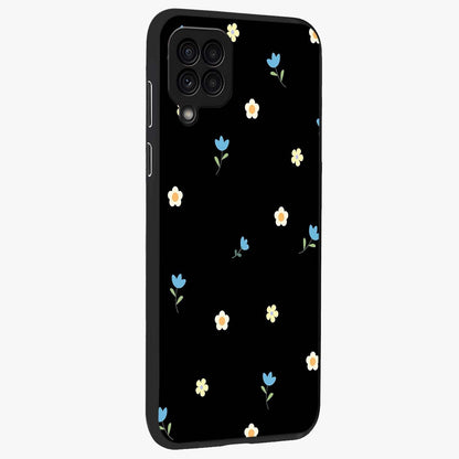 Minimal Petal Whispers Glass Case upright view showcasing elegant floral artwork with modern minimalist style.