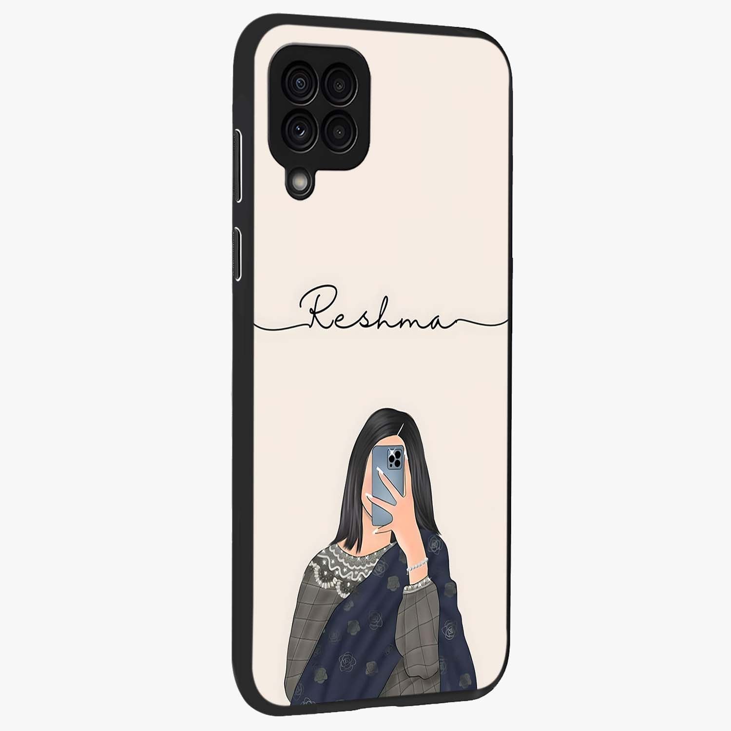 Mirror Mood Muse With Custom Name Glass Case upright view showcasing artistic mirror themed artwork with personalized aesthetic.